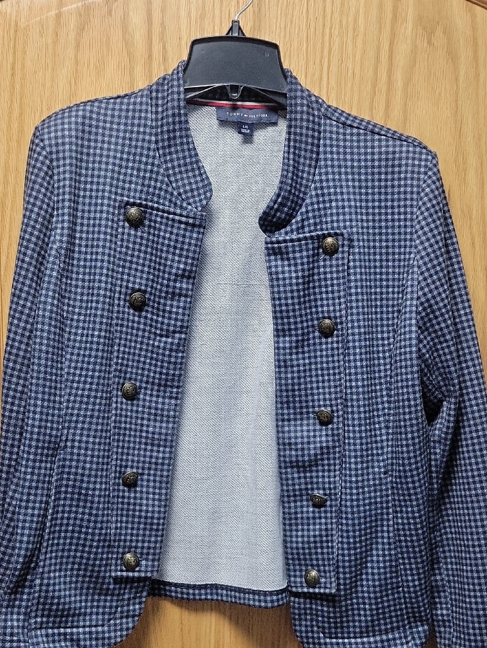 Tommy Hilfiger Blue Houndstooth Military-Style Jacket